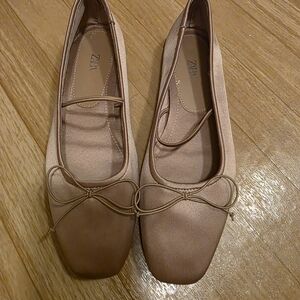 Zara Women's Blush Pink Square-Toe Ballet Flats